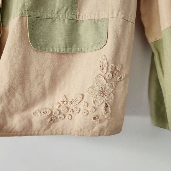 Hearts of Palm Linen Rayon Blend color block embellished jacket womens size 14 - Picture 2 of 8